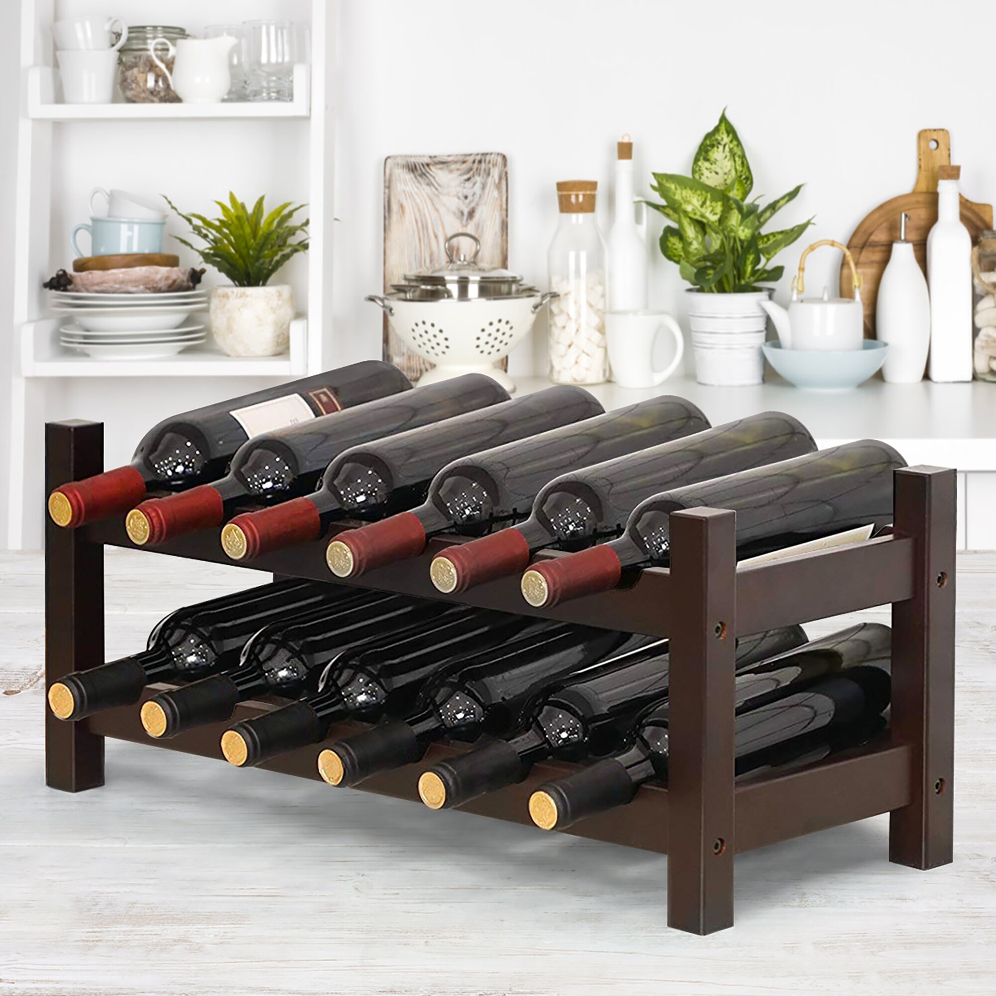 2-Tier Wine Rack Bamboo Storage 12 Bottles Display Rack