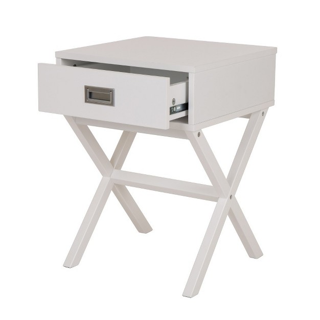 Wooden Xleg End Table With Drawer White Glitzhome