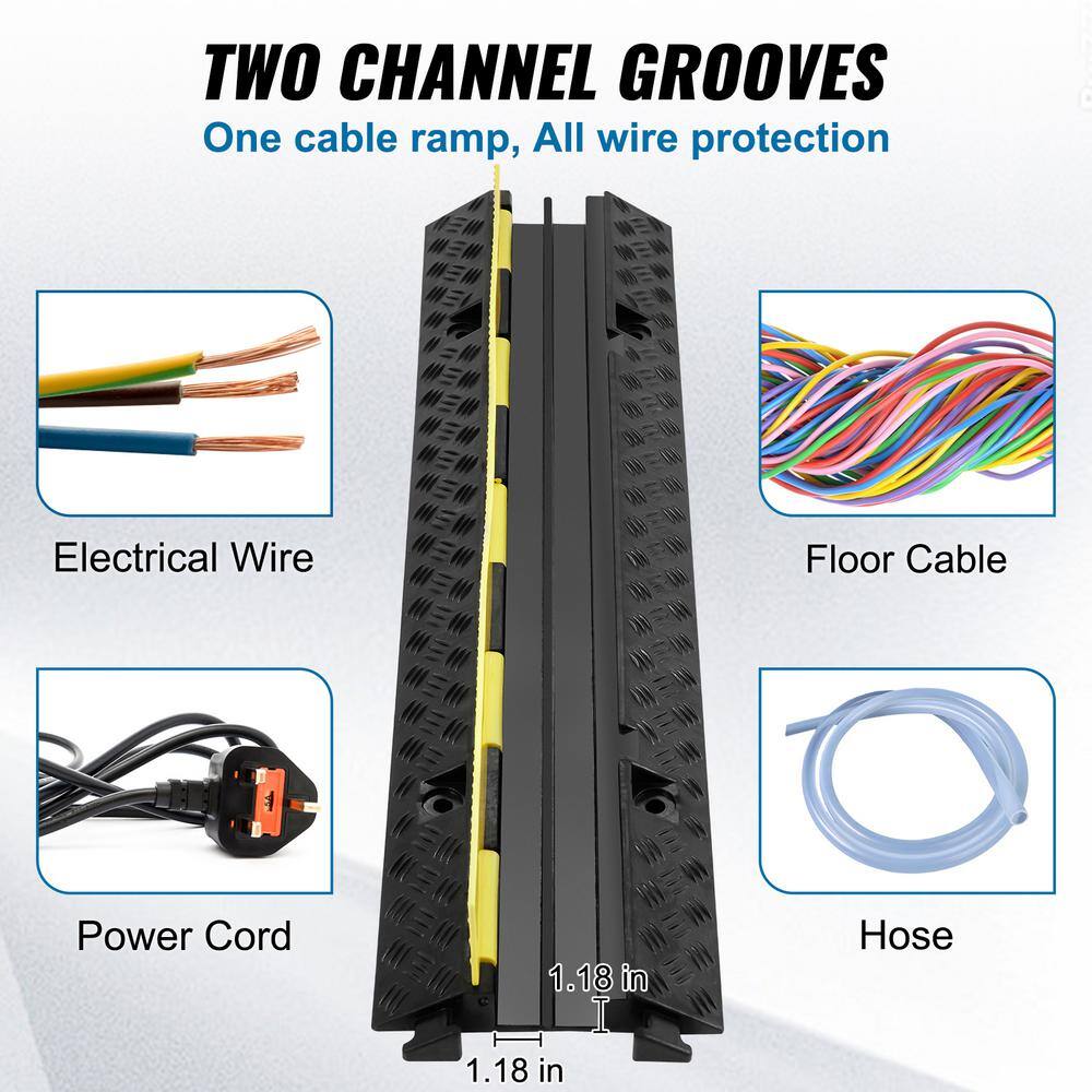 VEVOR 38.58 in. x 9.45 in. Cable Protector Ramp 2 Channel 12000 lbs. Load Raceway Cord Cover Speed Bump for Traffic(3-Pack) SKCDL32WH1111REAEV0