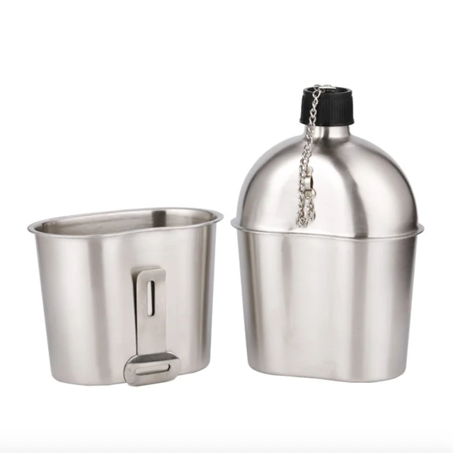 Outdoor Camping Hiking Mess Kit 1000ml Canteen Cup Stainless Steel Kettle Set for Sale