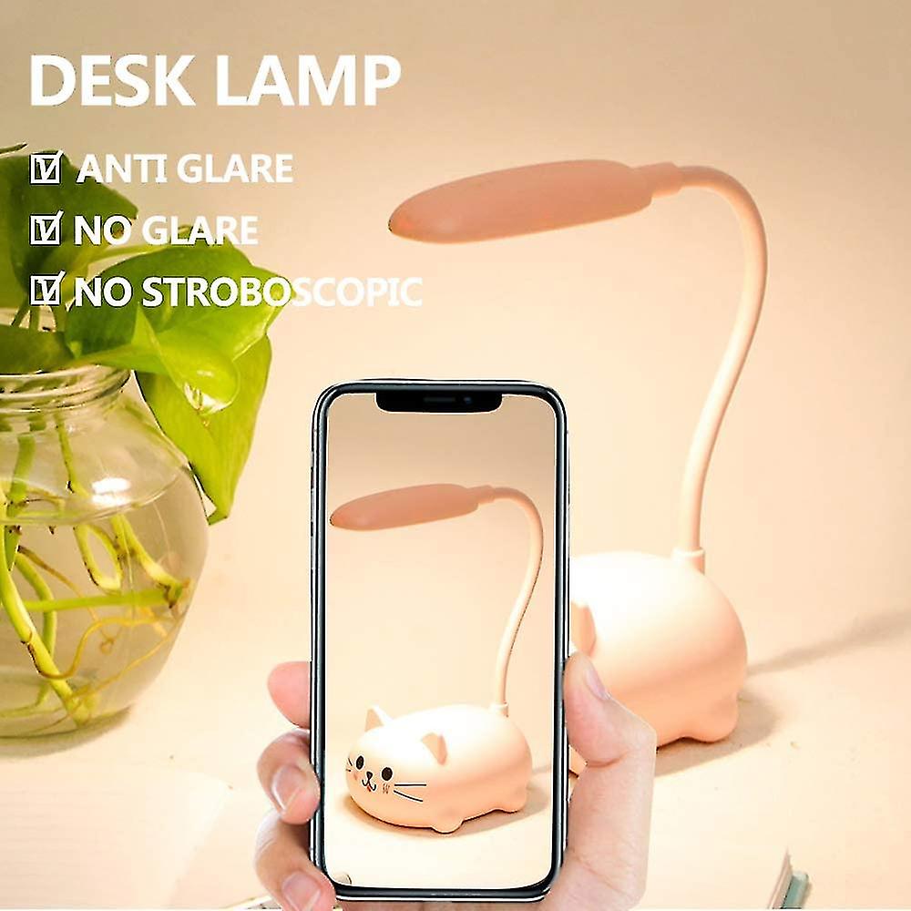 Miman Led Children's Desk Lamp Wireless Charging Eye Protection Lamp Usb Charging Cartoon Toy Lamp (pink)