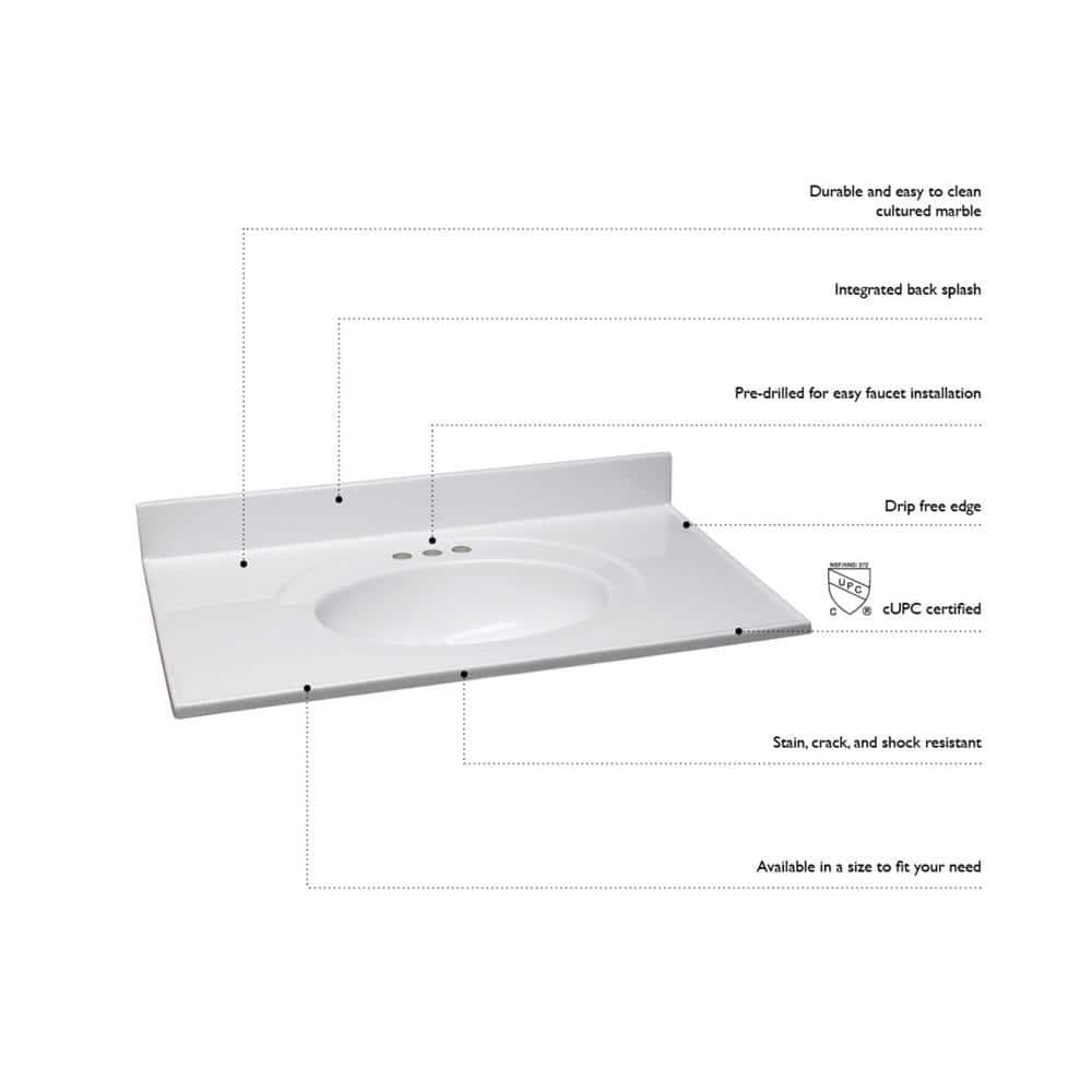 Design House 49 in W x 22 in D Cultured Marble Vanity Top in Solid White with Solid White Basin and 8 in Centerset Faucet Spread