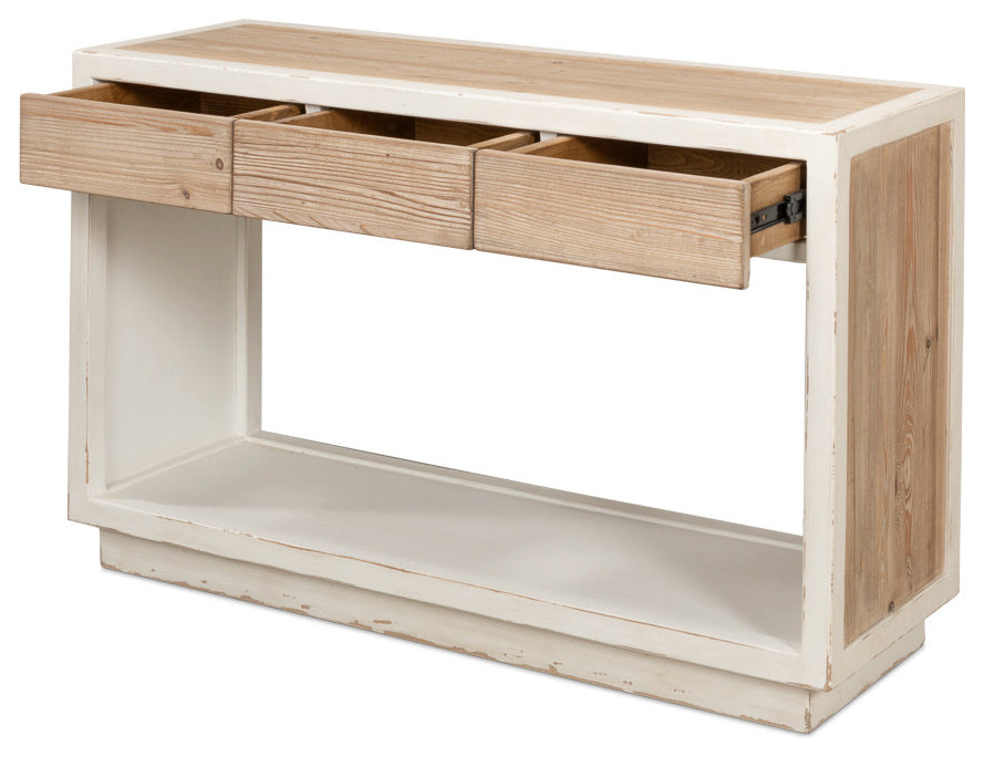 Connor Center Drawer Console Table With Storage 2 Tone Wood   Transitional   Console Tables   by Sideboards and Things  Houzz