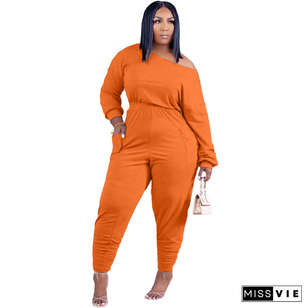 Solid Color Long Sleeve Loose Fit Jumpsuit