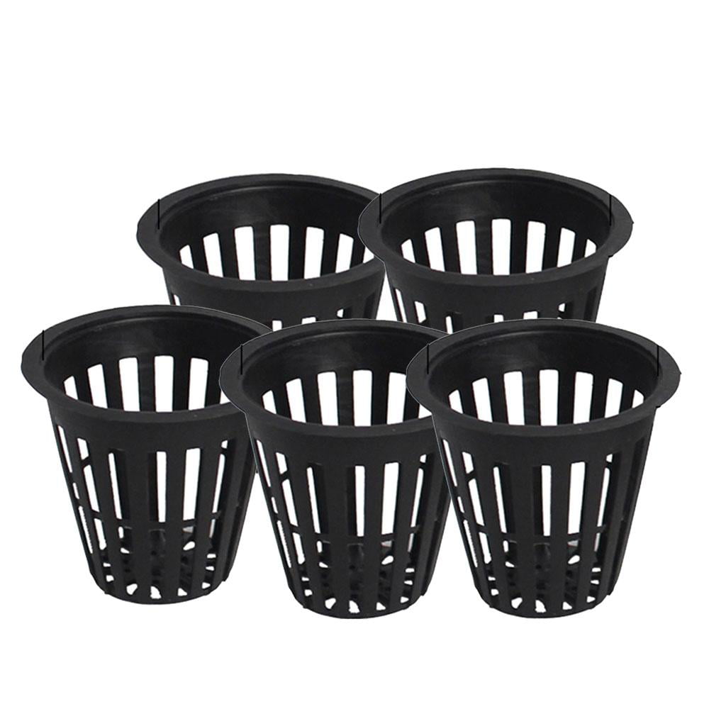 5 Pack of Lightweight Net Pot Cups for Hydroponics and Aquaponics - 2 inch 50cm Tall Wide Lip Design with Slotted Mesh Sides Black