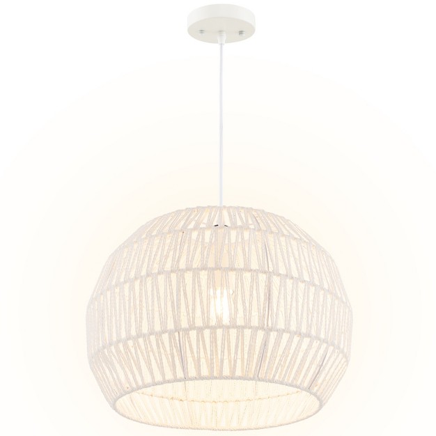 Tangkula Paper Pendant Light Fixture Round Hanging Ceiling Light With Adjustable Hanging Rope 17 5 Decorative Chandelier