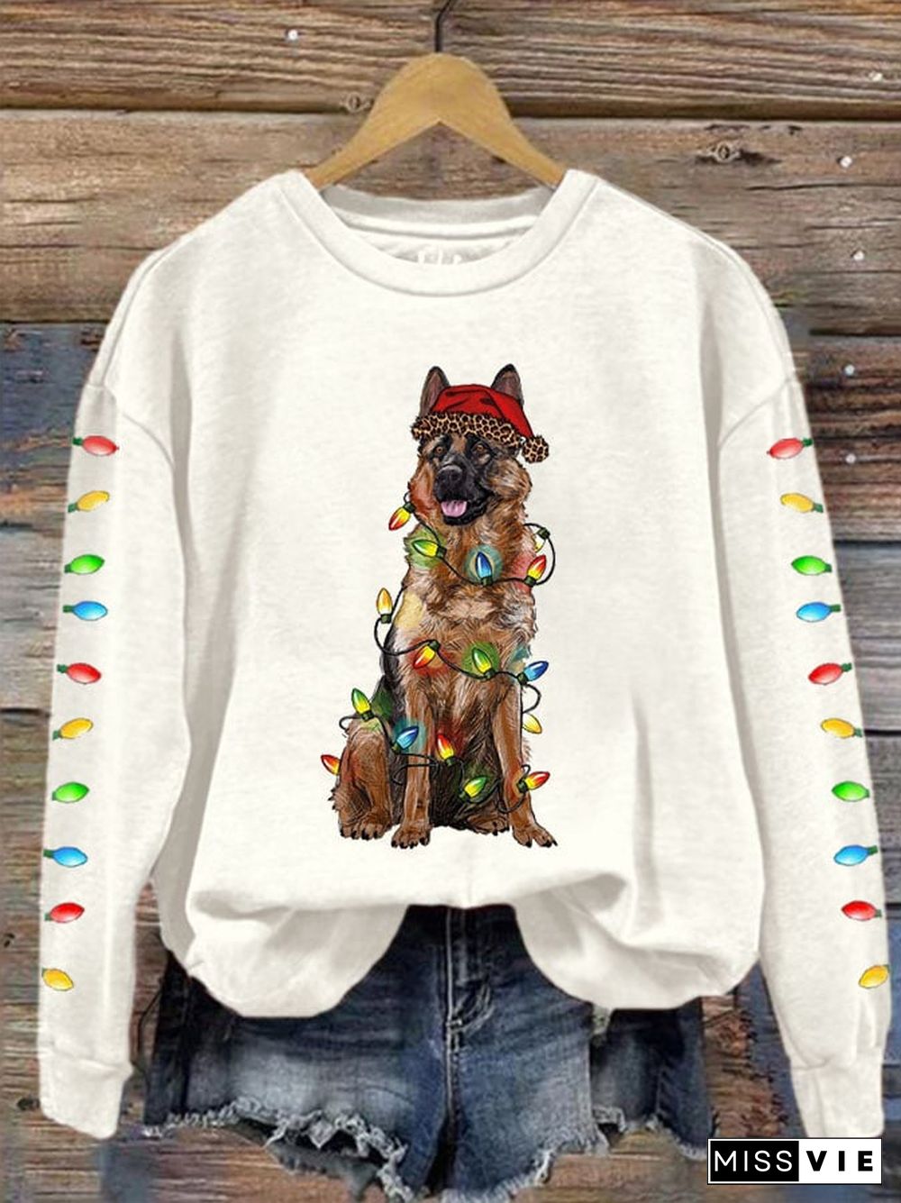 Women's Christmas Dog Mom Print Casual Drop Shoulder Long Sleeve T-Shirt