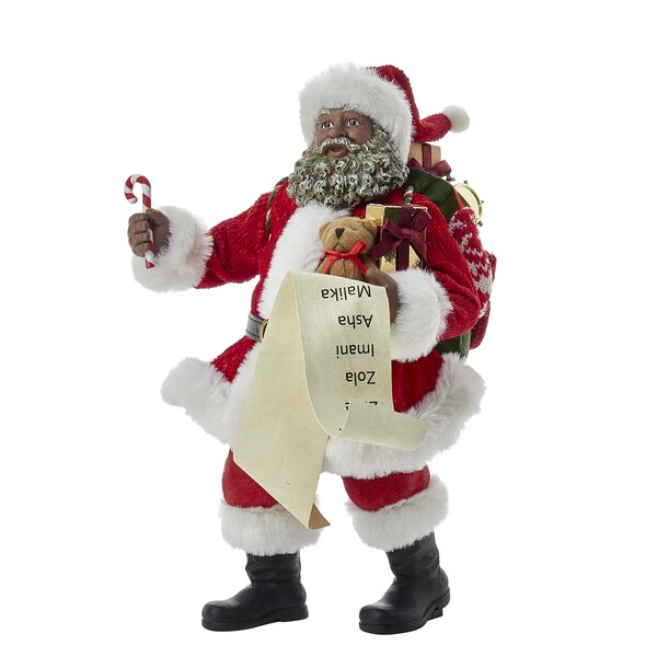 Kurt Adler 10.5Inch Fabriché Black Santa with List and Candy Cane