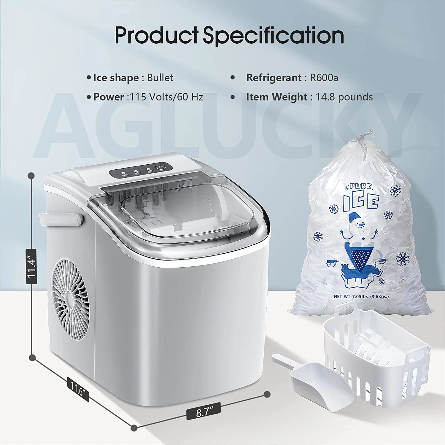 Ice Makers Countertop,Protable Ice Maker Machine with Handle,Self-Cleaning Ice Maker, 26Lbs/24H, 9 Ice Cubes Ready in 8 Mins, for Home/Office/Kitchen