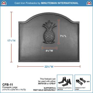 MINUTEMAN INTERNATIONAL 22.5 in. L Black Large Cast Iron Pineapple Fireback CFB-11