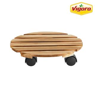 Vigoro 12 in. Round Wood Plant Stand Caddy with Wheels 710252310