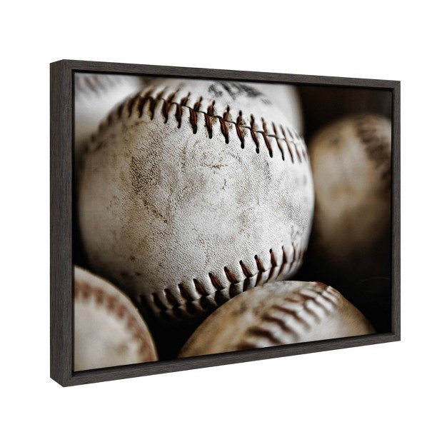 X 24 quot Sylvie Softball Close Up Framed Canvas By Shawn St Peter Gray Designovation