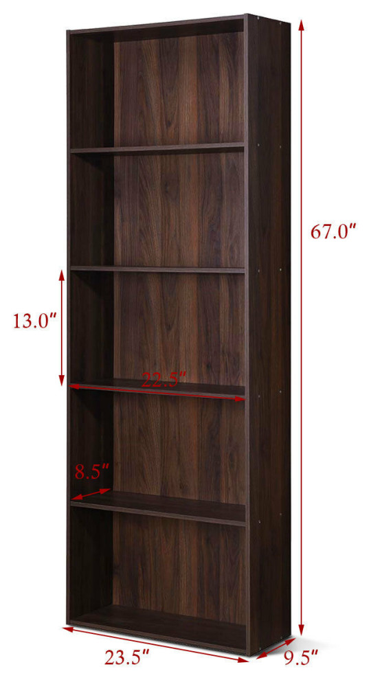 Costway 5 Shelf Storage Bookcase Stand Modern Multi Functional Display Walnut   Contemporary   Bookcases   by Costway INC.  Houzz