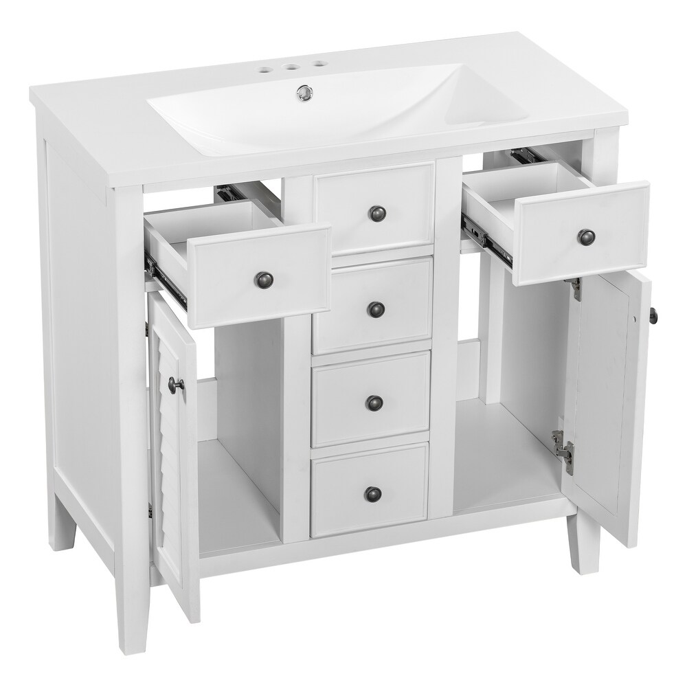 Modern Bathroom Vanity with Ceramic Basin  Five Drawers