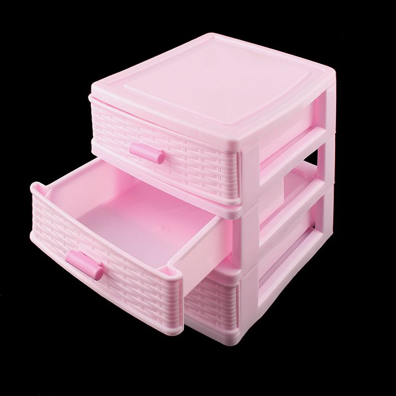 Home Bedroom Plastic 3 Layers Cosmetics Hairpin Storage Box Case Pink