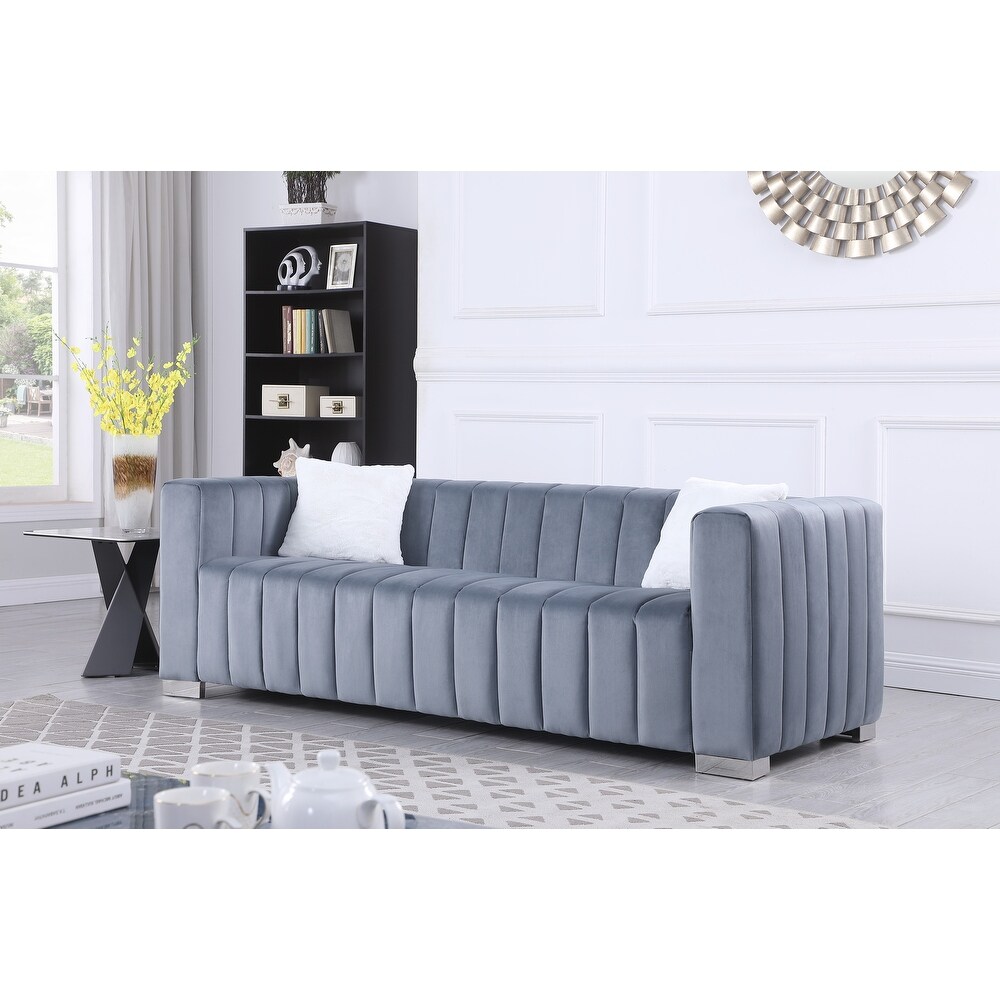 Chesterfield Velvet Sofa for Living Room Upholstered 3 Seater Tufted Couch with High Armrest and Metal Legs  Bedroom  Office