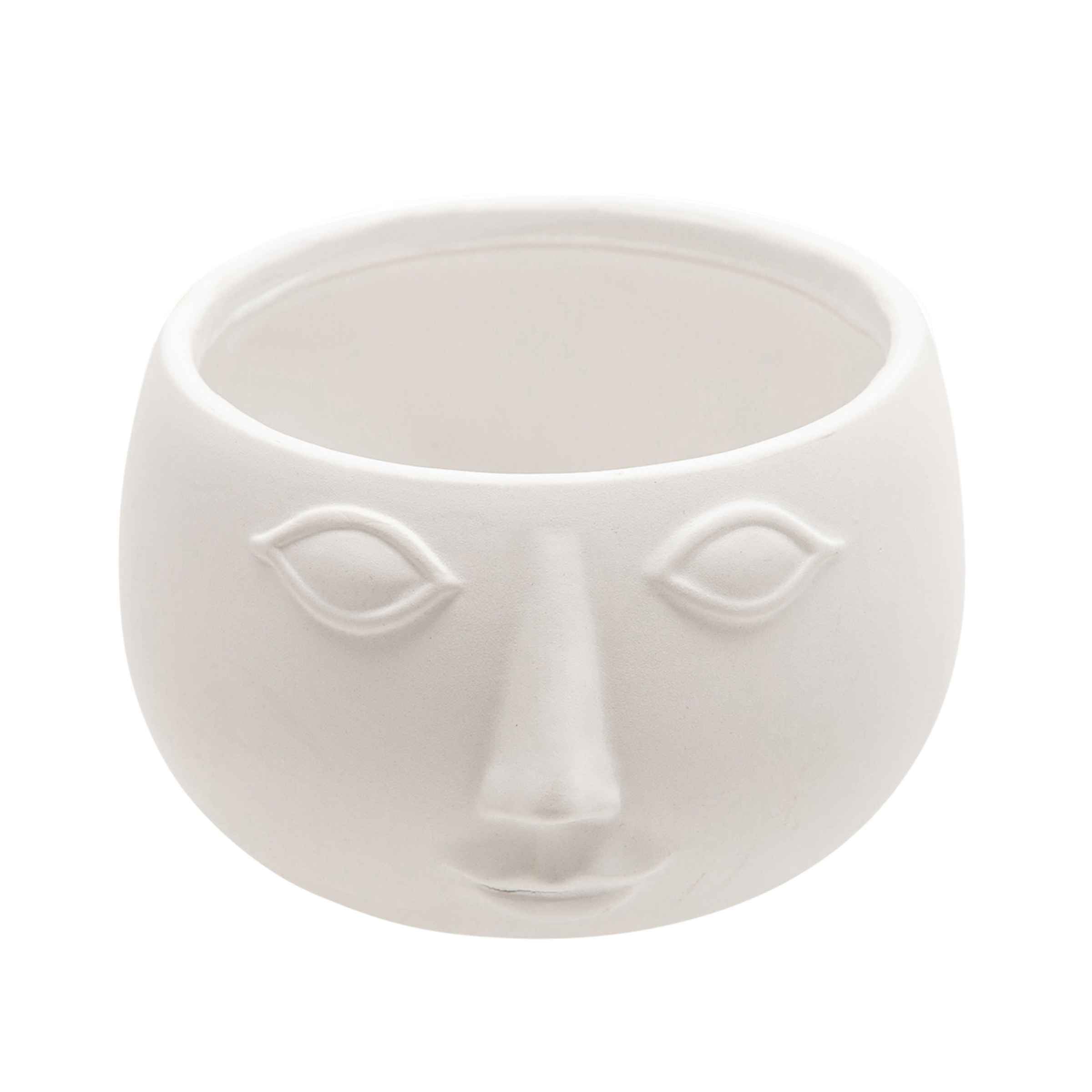 Face Matte White Ceramic Planter 17 Cm 14960-02