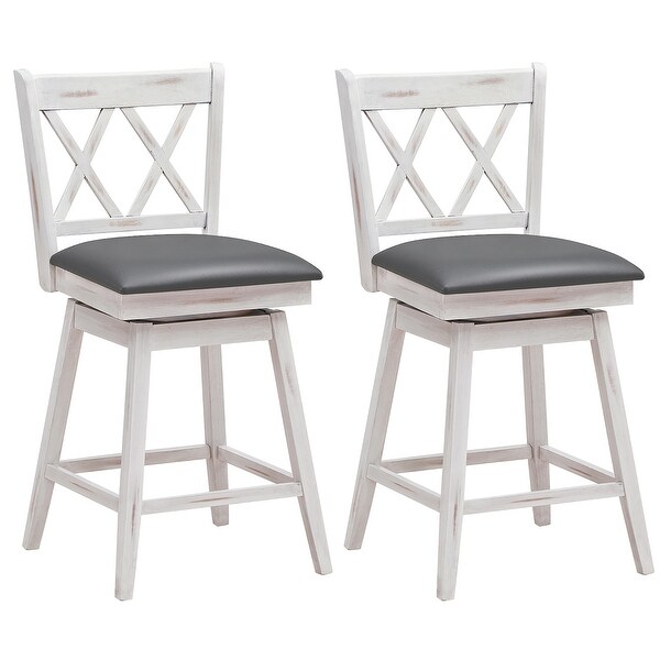 Set of 2 Bar Stools Swivel Counter Height Bar Stool with Soft Cushion