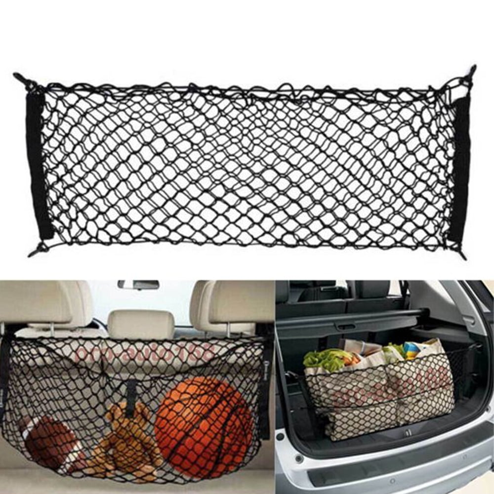 Universal Elastic Car Cargo Net， Nylon Mesh Trunk Storage， Adjustable Rear Organizer Luggage Holder for Truck SUV with 4 Hook