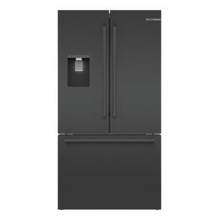 Bosch 500 Series 26 cu ft 3-Door French Door Refrigerator in Black Stainless Steel with Ice and Water Freezer Standard Depth B36FD50SNB