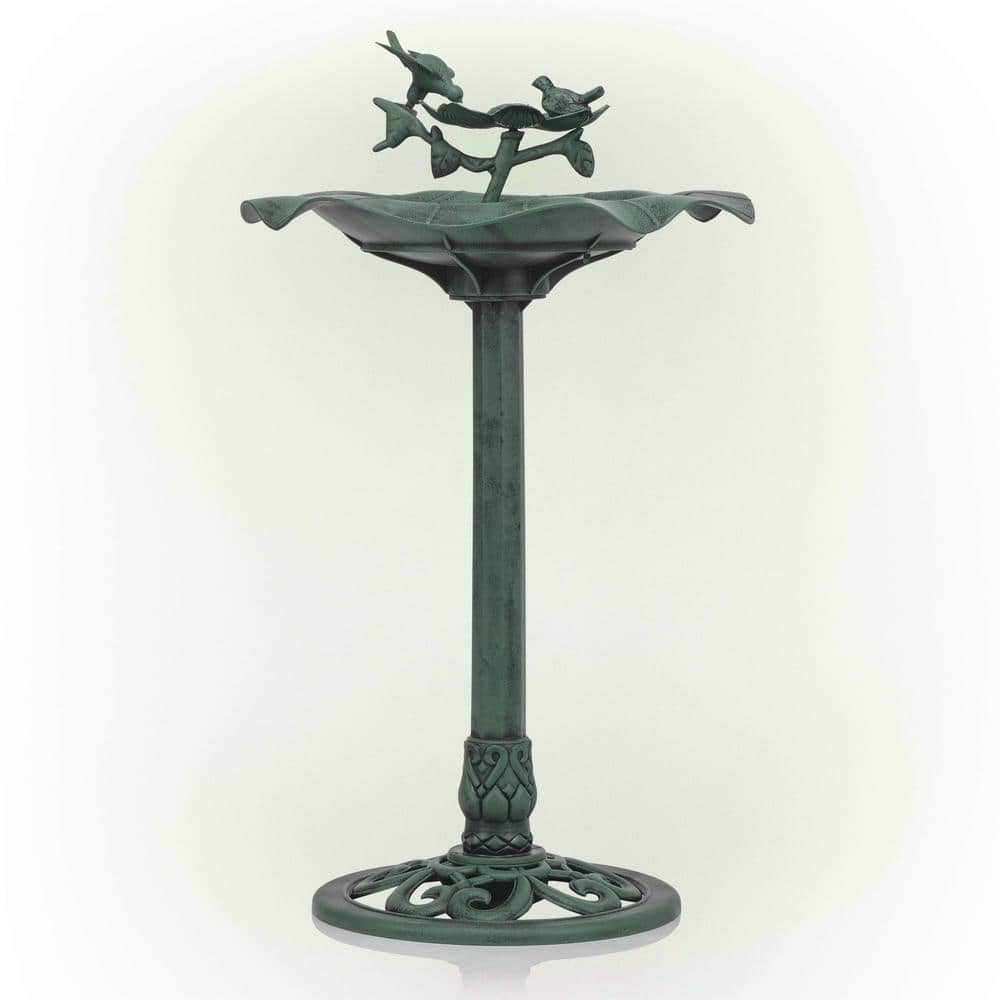 Alpine Corporation 33 in. Tall Outdoor Lotus Birdbath Yard Statue， Green TEC108