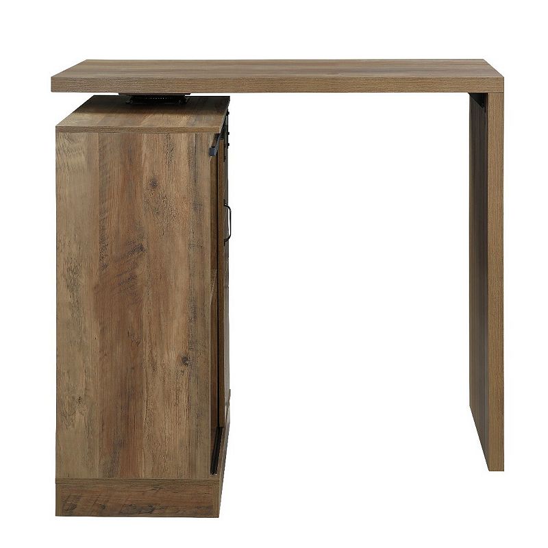 Bar Table with Swivel Table Top and Barn Sliding， Rustic Brown