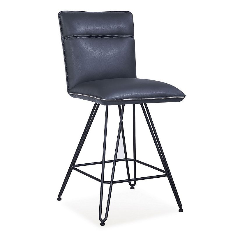 Metal Leather Upholstered Counter Height Stool with Hairpin Style Legs Set of 2， Blue and Black