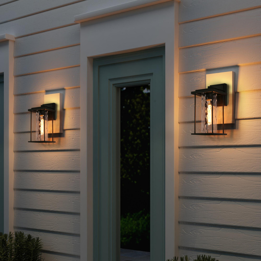 LNC 1 Light 13.4 quotH Matte Black and Textured Glass Modern Outdoor Wall Light   Modern   Outdoor Wall Lights And Sconces   by LNC  Houzz