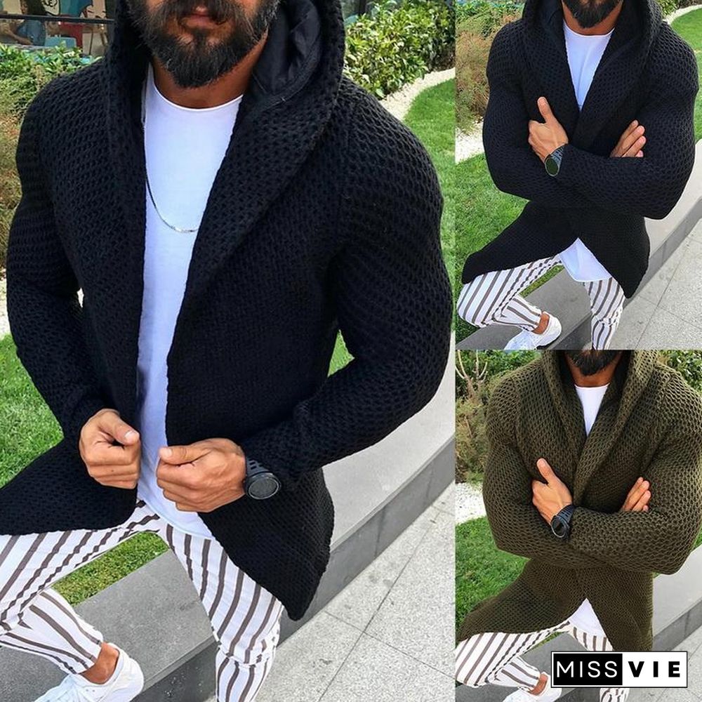 Men Clothes Open Stitch Casual Sweatercoat Tricot Cardigan Male Autumn Hoodies Knitted Overwear Hombre