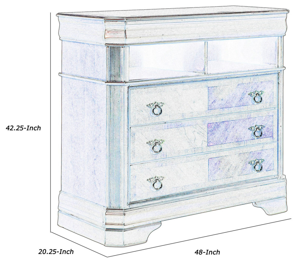 Wooden Media Chest With 3 Drawers And 2 Open Compartments  Cherry Brown   Traditional   Media Cabinets   by VirVentures  Houzz