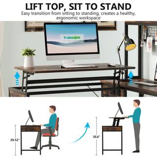 TRIBESIGNS WAY TO ORIGIN Perry 55 in. L-Shaped Brown Wood Computer Desk with Hutch and Adjustable Lift Top J-G393