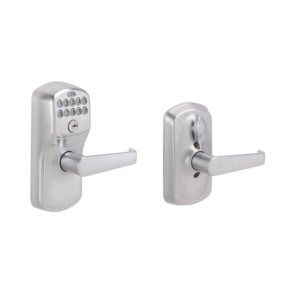 Schlage Plymouth Satin Chrome Electronic Keypad Door Lock with Elan Handle and Flex Lock FE595CS PLY V ELA 626