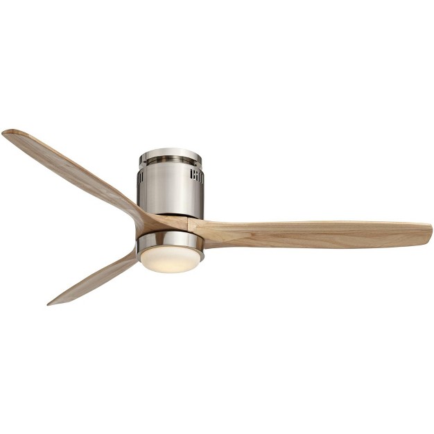 Casa Vieja Modern Hugger Indoor Ceiling Fan With Light Led Remote Brushed Nickel Natural Solid Wood Carved Blades For Living Room