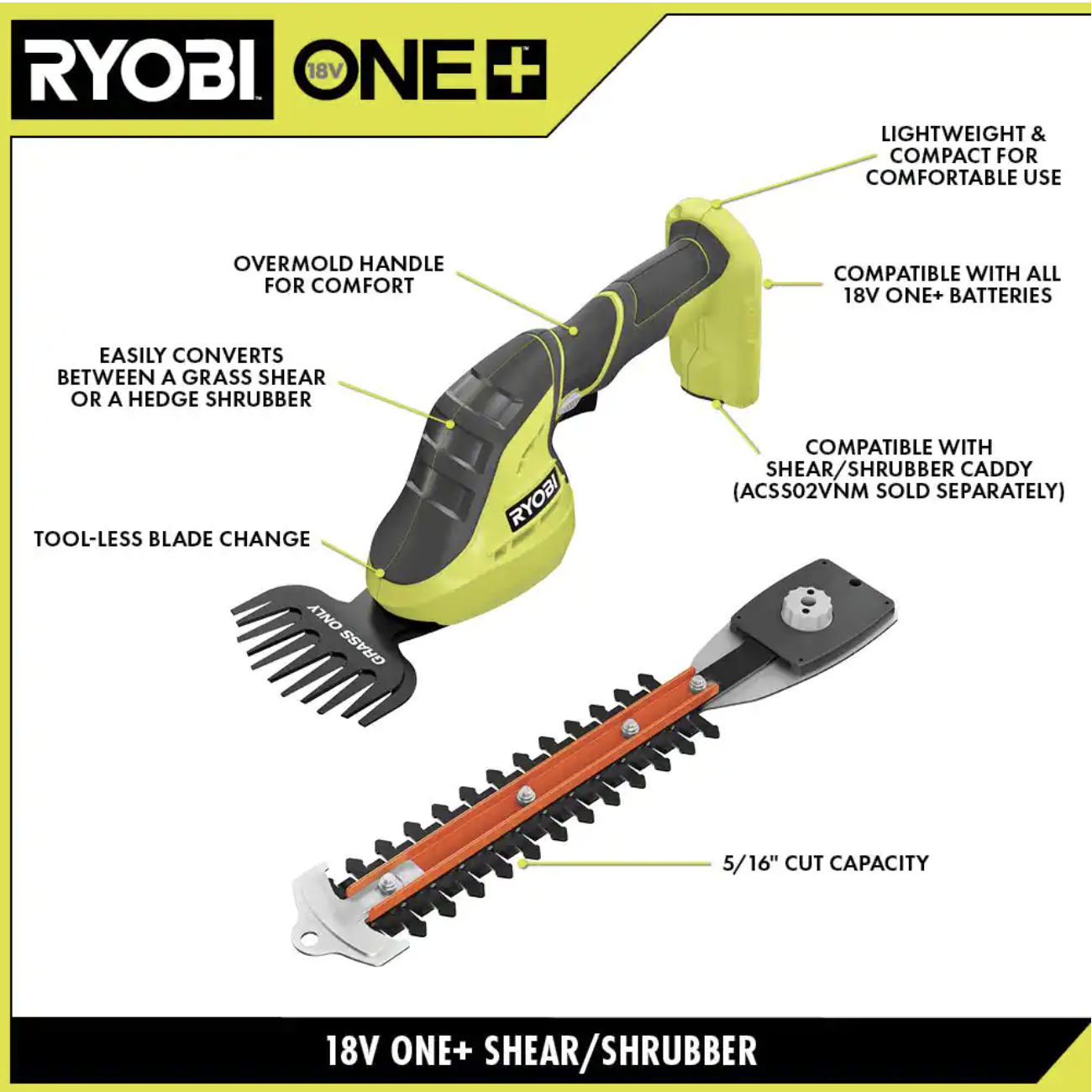 Ryobi One+ 18V Cordless Grass Shear and Shrubber Trimmer (Tool Only)