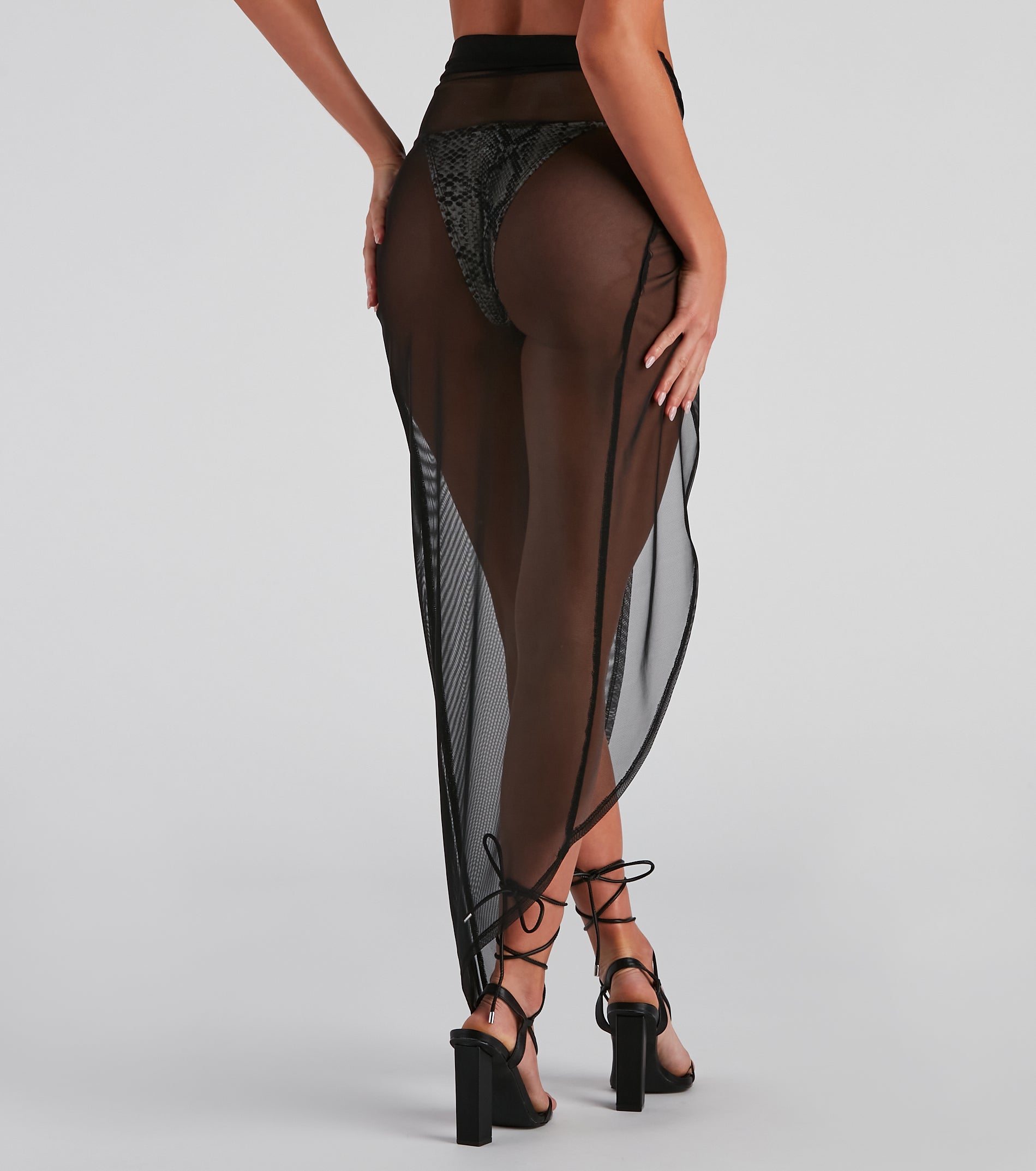 Knot Ur Average Babe Mesh Asymmetrical Maxi Skirt