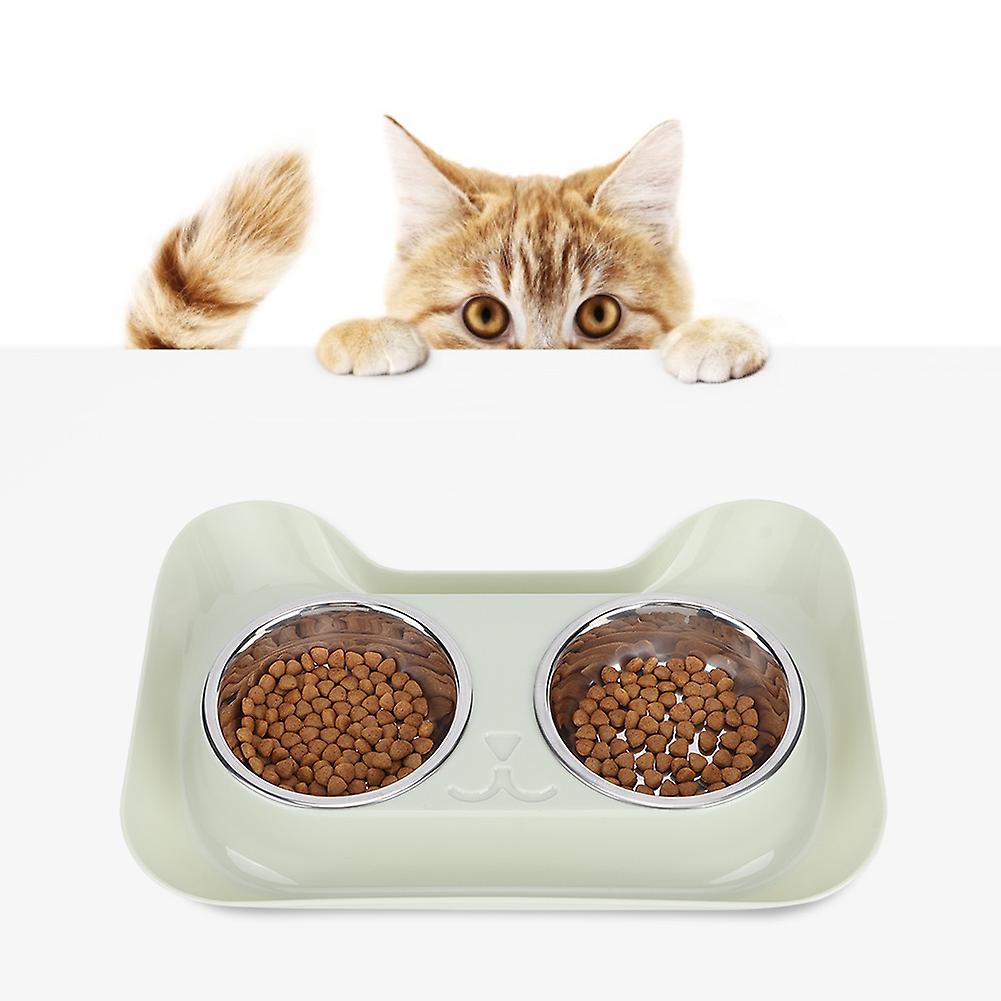 Stainless Steel Pet Cat Double Bowls Feeder Water Food Basin Feeding Supplygreen