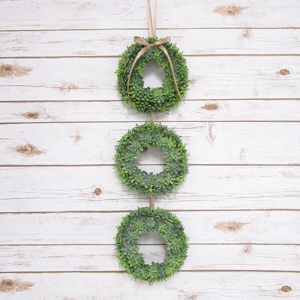 Set of 3 Small Frosted Green Artificial Lotus Succulent Greenery Wreath Candle Ring 7.5in