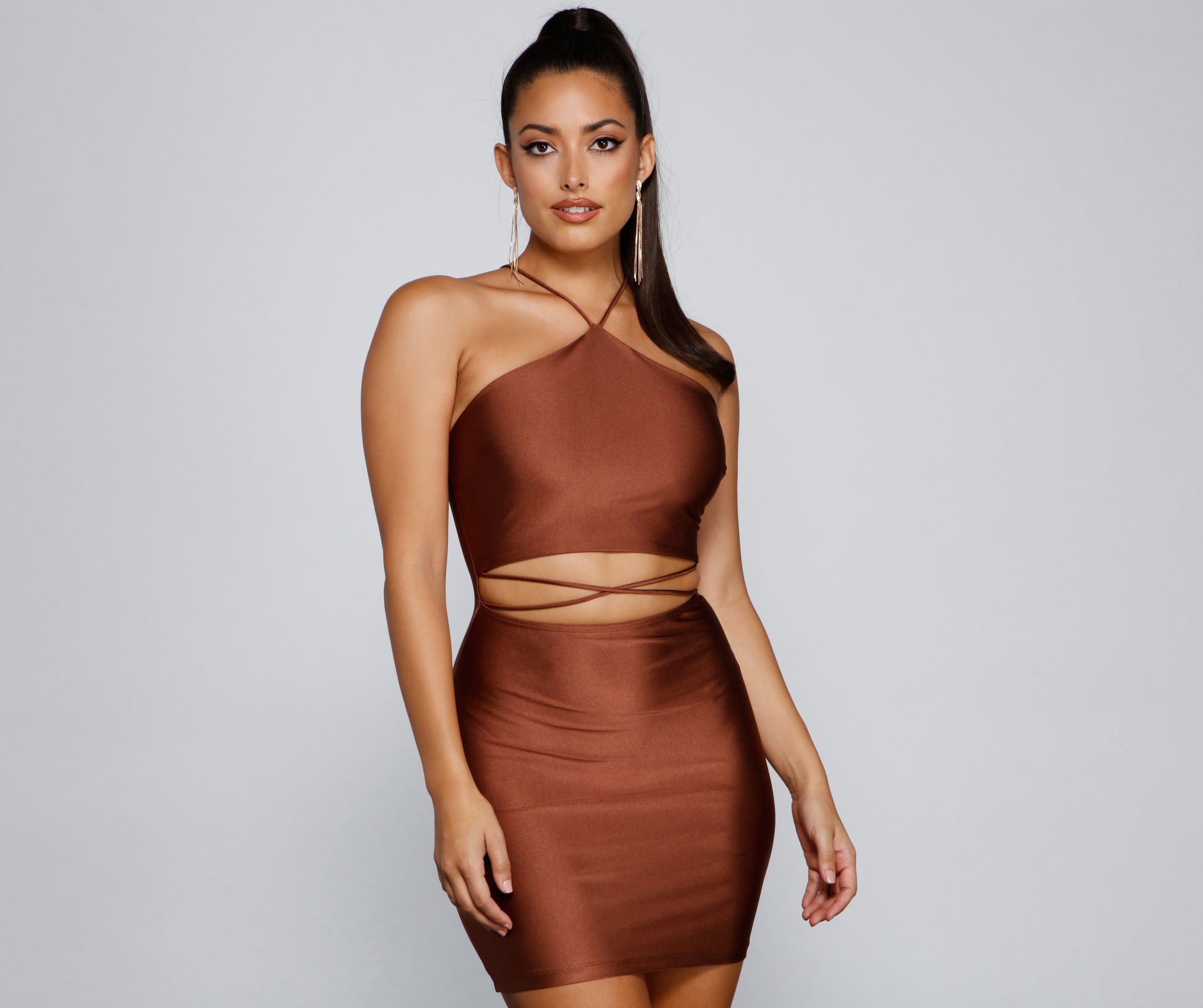 Major Headturner Halter Cutout Mini Dress