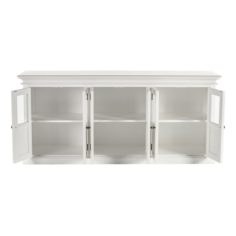 NovaSolo Halifax Coastal White Sideboard with 6 Glass Doors  Solid Mahogany Frame  78.74 x 19.69 x 35.43