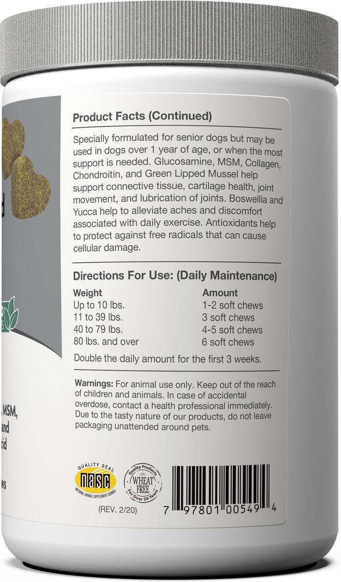 NaturVet Senior Advanced Joint Health Glucosamine， MSM， Chondroition and Collagen Dog Supplement