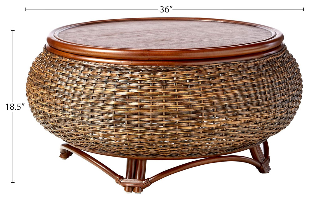 Traditional Coffee Table  Drum Shaped Rattan Construction With Round Top  Sienna   Tropical   Coffee Tables   by Decor Love  Houzz