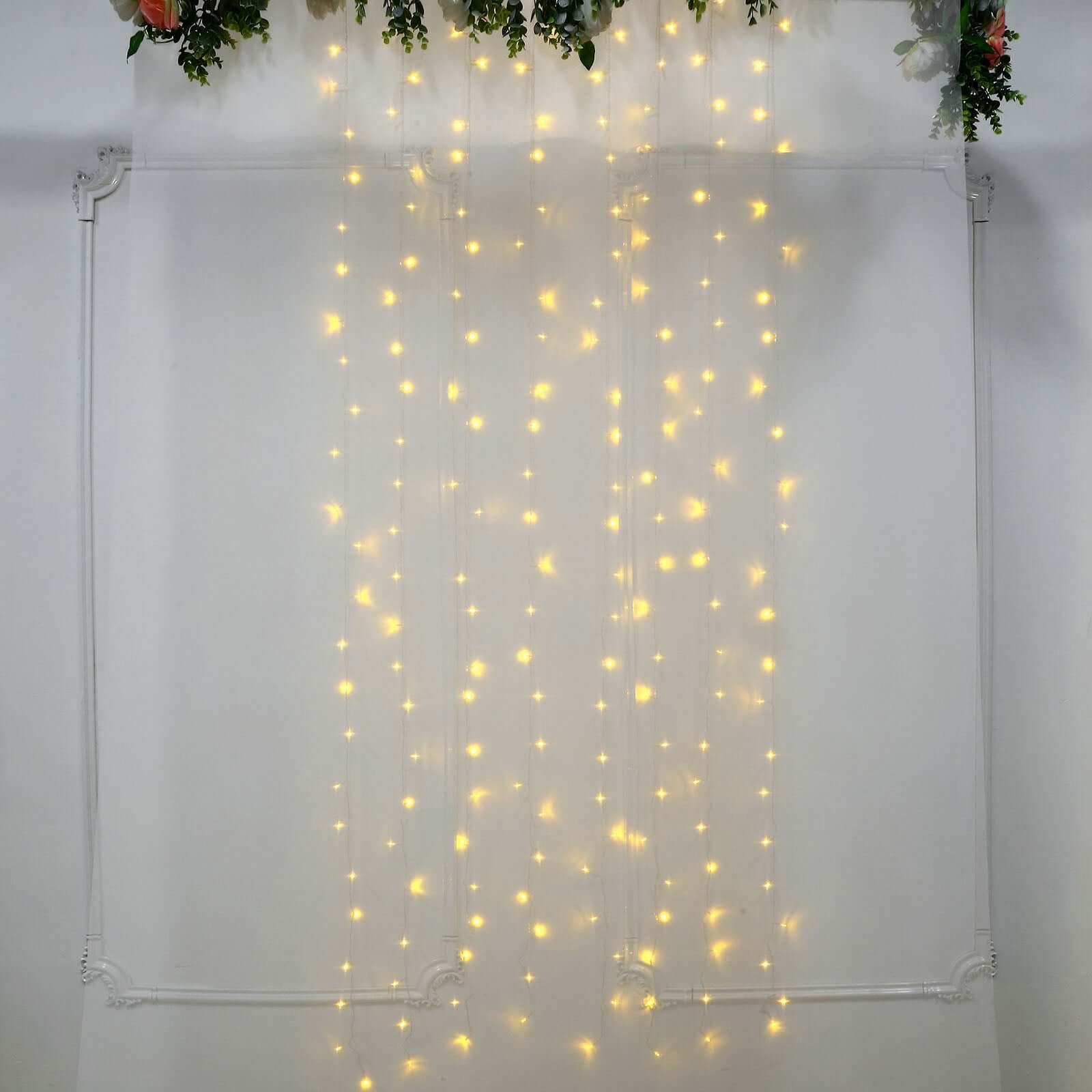 Warm White 192 LED Icicle Curtain Fairy String Lights with 8 Modes 5ftx8ft