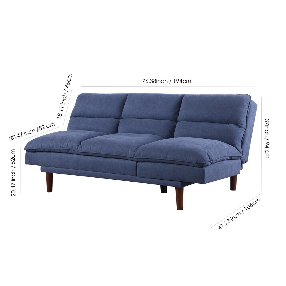 Modern Armless Fabric Blue Sofa Bed Adjustable Folding Sofa   37.01*76.38*41.73 inches