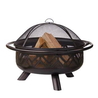 Endless Summer 30 in. D Oil Rubbed Bronze Finish Geometric Design Wood Burning Fire Pit WAD1009SP