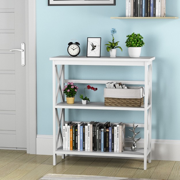 Costway 3 tier Bookshelf Wooden Open Storage Bookcase For Home Office White black coffee natural