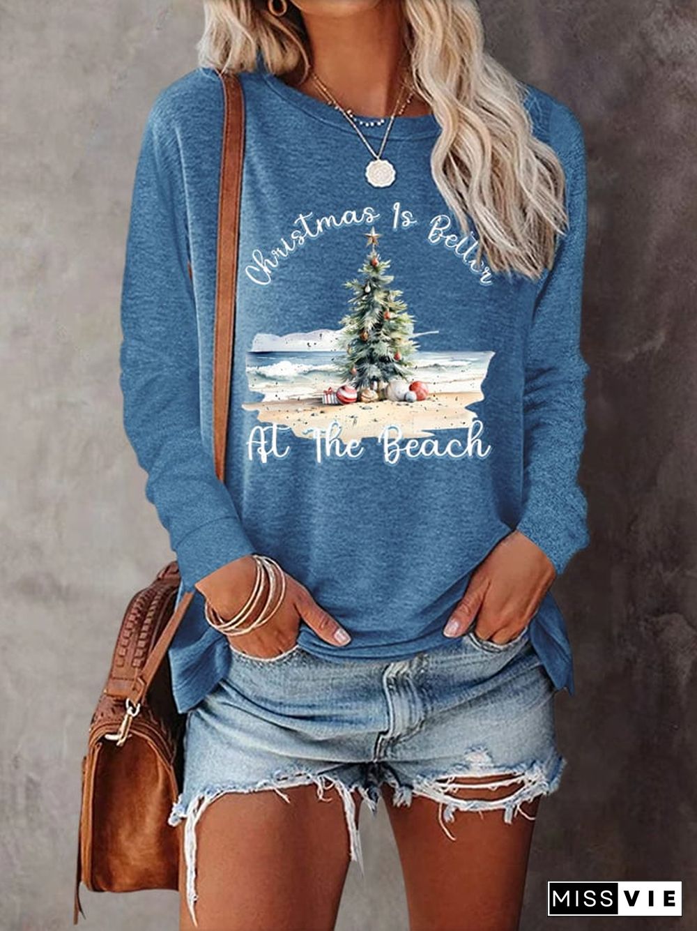 Women's Christmas Is Better At The Beach Printed Long Sleeve T-Shirt