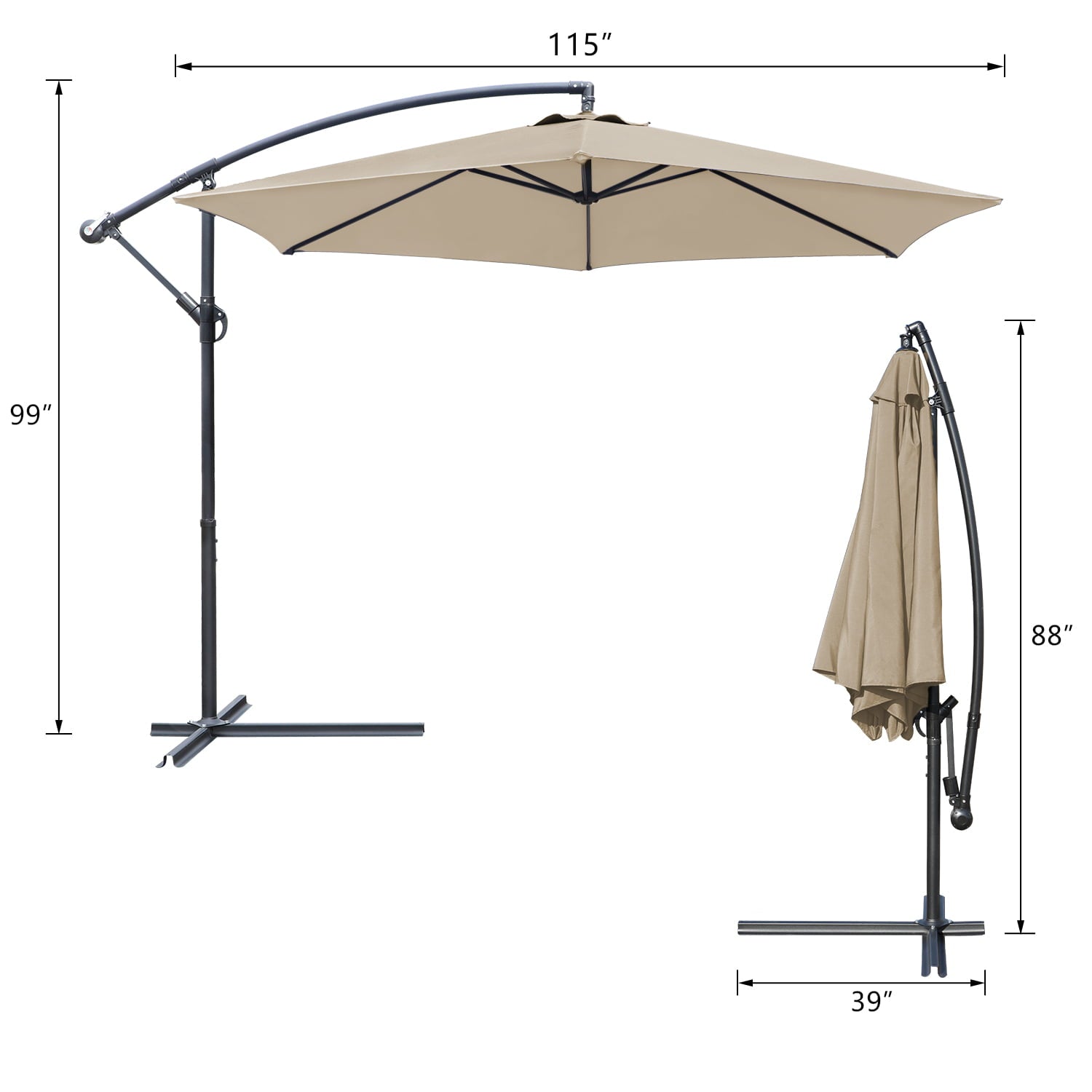 Vineego 10 FT Offset Cantilever Umbrellas with Tilt Adjutable Hanging Outdoor Market Patio Umbrella,Beige