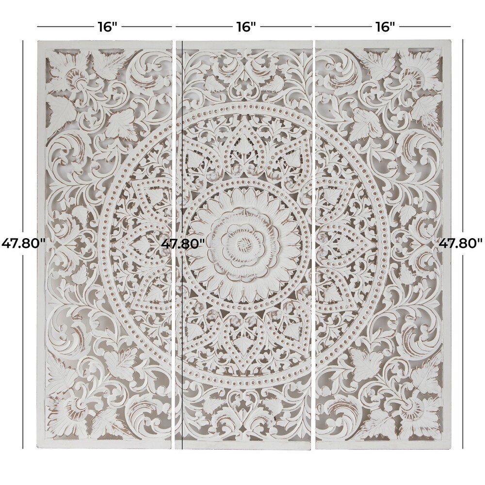 Wood Bohemian Carved Floral Wall Decor ( Set of 3)