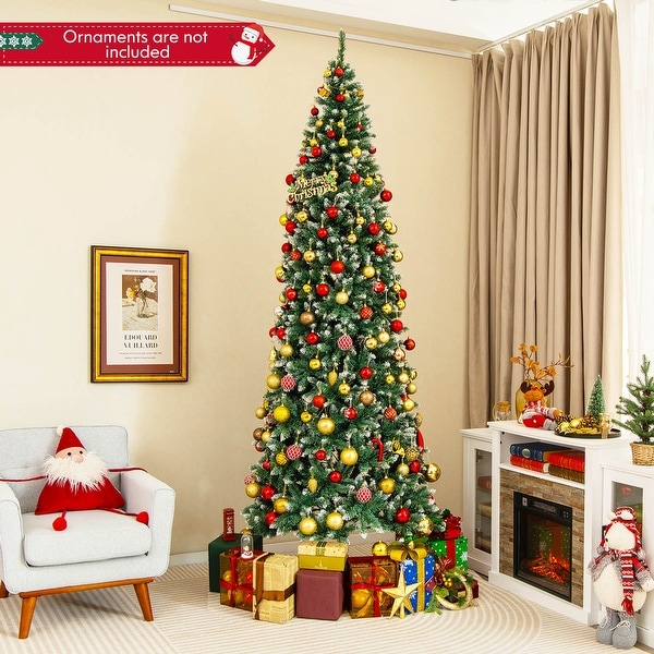 Costway 5FT/6FT/7FT/9FT PreLit Christmas Tree Hinged Slim Pencil Xmas