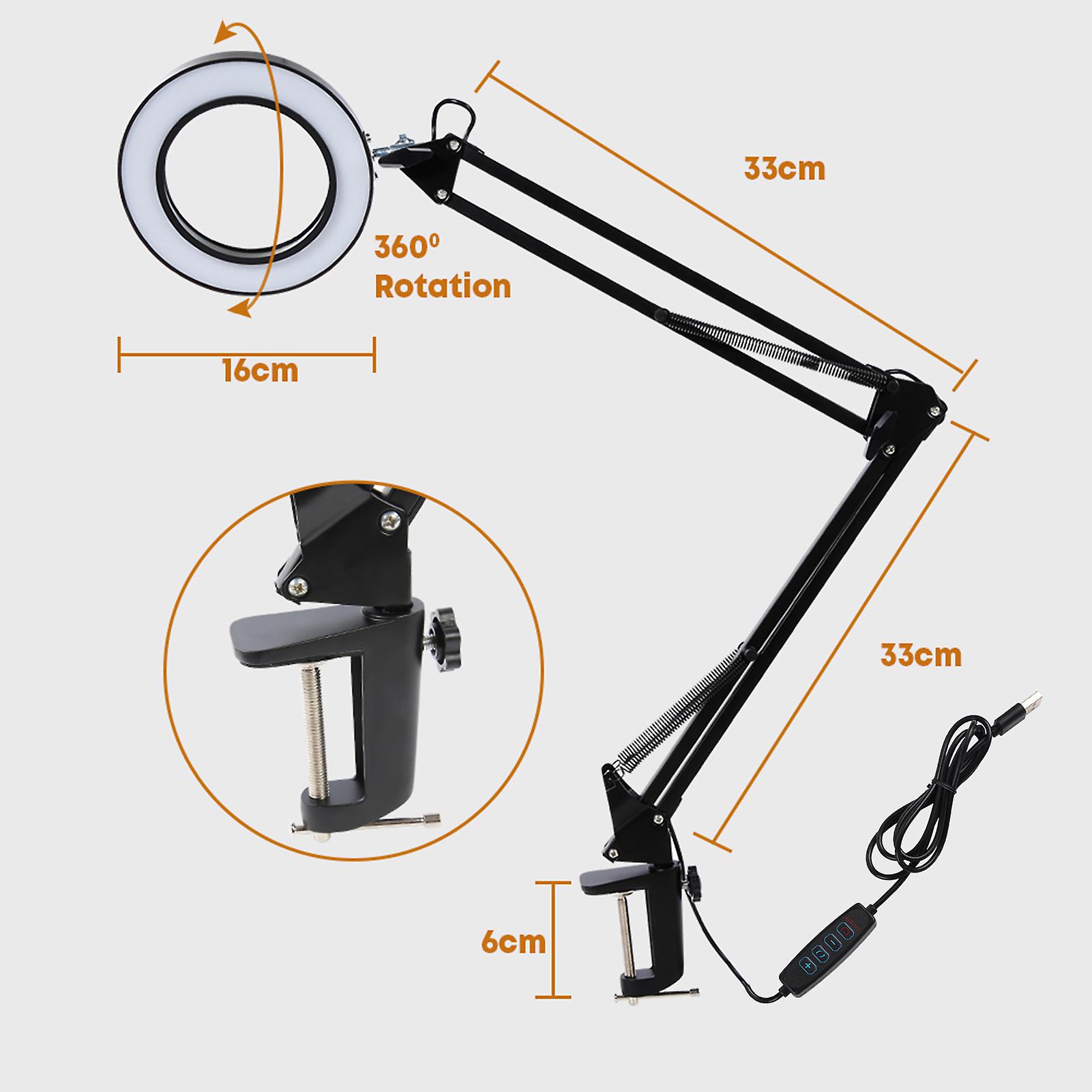 USB Crank Arm 5X Magnifying Glass Clip Light Repair Lamp